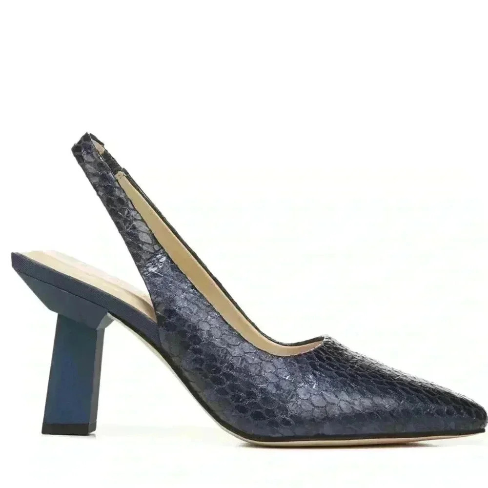 Milano2 Navy Blue Snake print Pointed Toe Franco Sarto Slingback shoes size 6M
